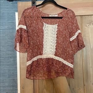 Chloe K Rust and Cream Patterned Top